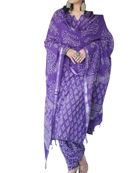 Go pixi Women's Cotton Printed Straight Kurta with Palazzo & Dupatta Set - Image 3
