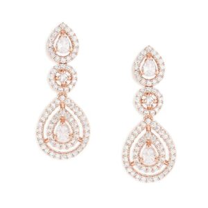 GO pixi  Rose Gold Dazzling Cubic Zirconia Contemporary Drop Earring For Women