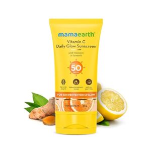 GO pixi Mamaearth Vitamin C Daily Glow Sunscreen with Vitamin C & Turmeric | For Sun Protection, Tan Protection & Glow | SPF 50 & PA++++ Protection | No White Cast | Lightweight & Non-Sticky | Brightens Skin | For All Skin Types | 50 g