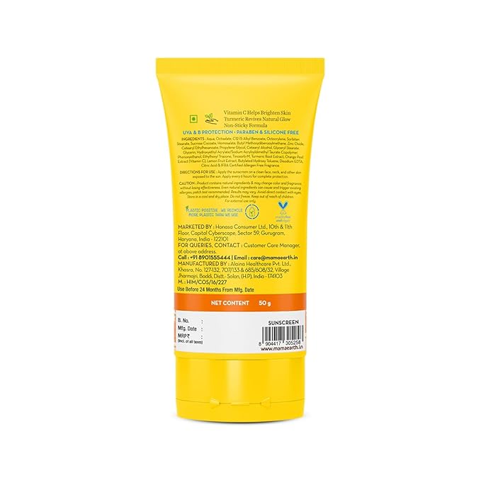 GO pixi Mamaearth Vitamin C Daily Glow Sunscreen with Vitamin C & Turmeric | For Sun Protection, Tan Protection & Glow | SPF 50 & PA++++ Protection | No White Cast | Lightweight & Non-Sticky | Brightens Skin | For All Skin Types | 50 g - Image 3