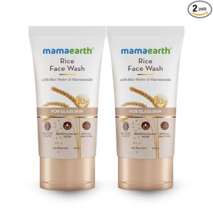GO pixi Mamaearth Rice Face Wash With Rice Water & Niacinamide for Glass Skin | For Hydrated & Even Skin Tone | Glowing & Brightened Skin | Korean Skin Care Product | For All Skin Types | For Men & Women | 150 ml x 2